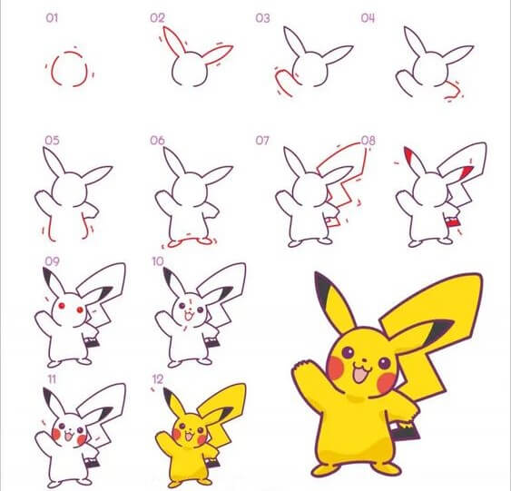 Desenhos de Pikachu acenando
