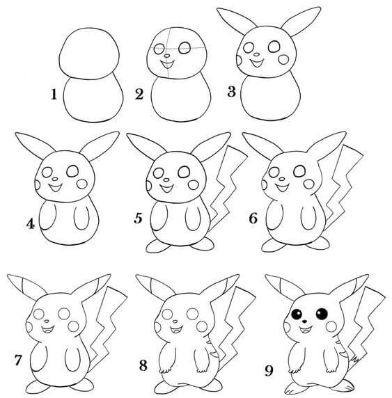 Desenhos de Pikachu feliz