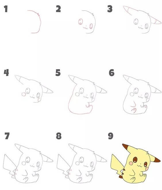 Desenhos de Pikachu incline a cabeça
