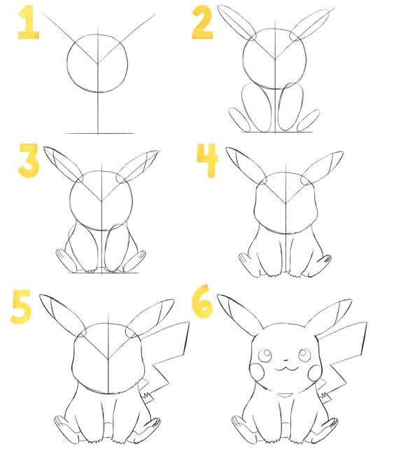 Desenhos de Pikachu sentado