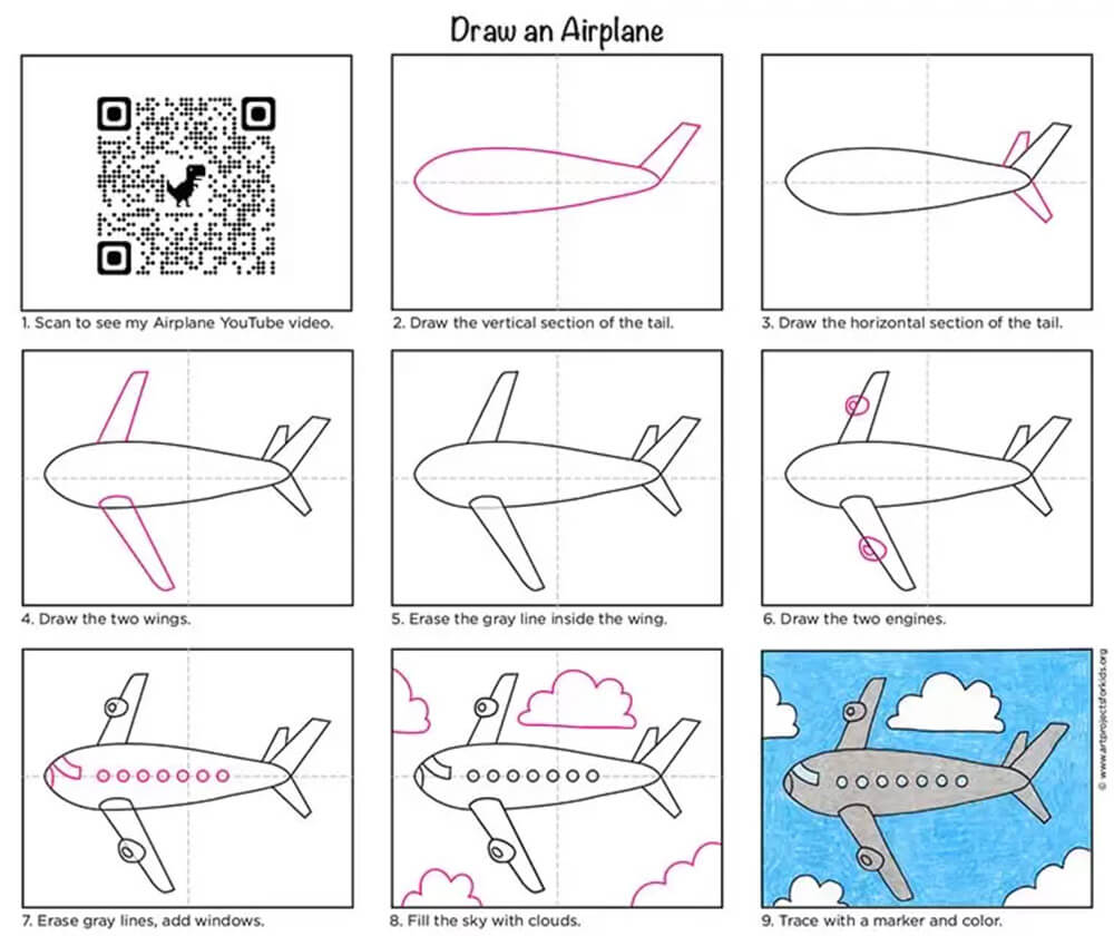 Desenhos de Um avião (Projetos de arte para crianças)