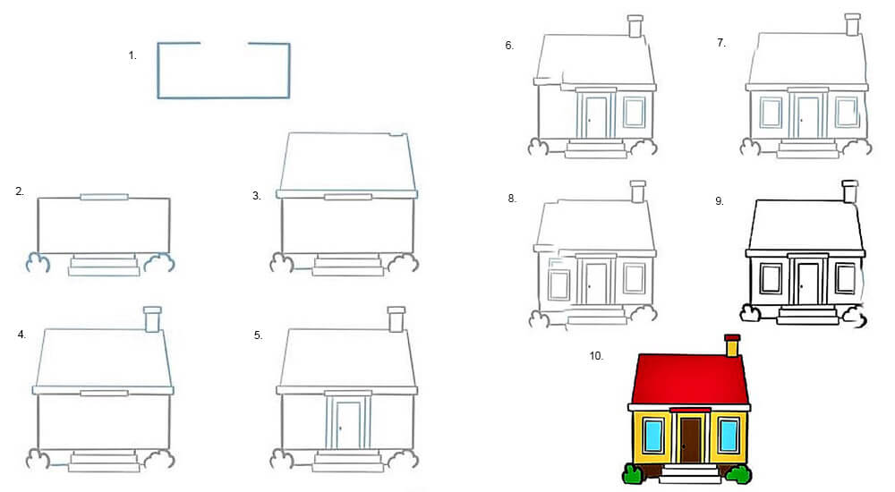 Desenhos de Uma casa com pequena chaminé