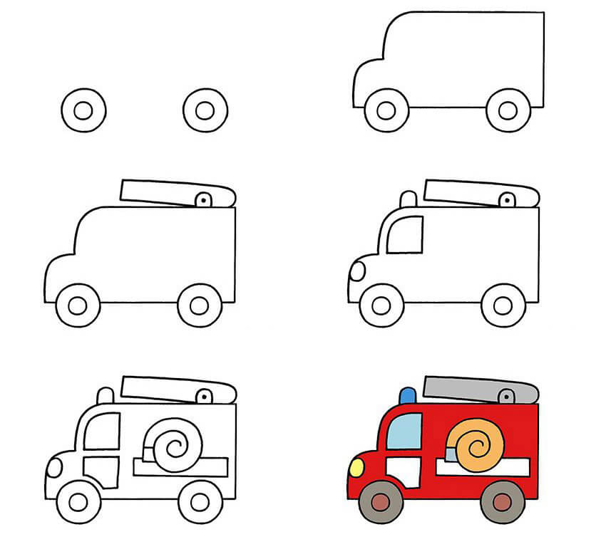 Desenhos de Um caminhão de bombeiros de desenho animado