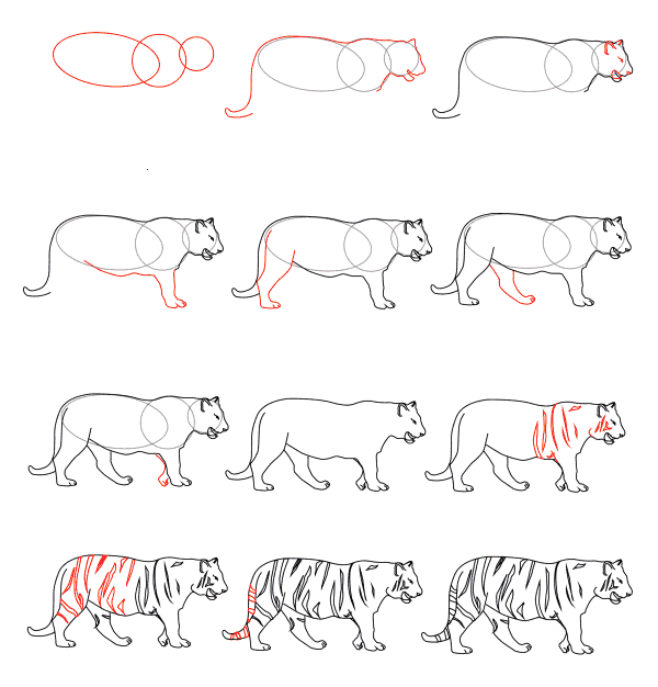 Desenhos de Caminhada realista de tigre