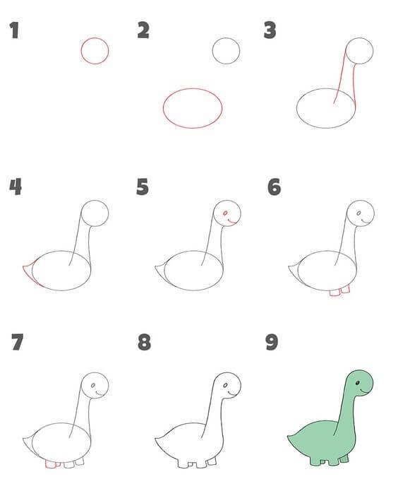 Desenhos de Dinossauro de pescoço comprido fácil