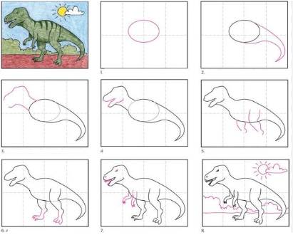 Desenhos de Dinossauro e sol