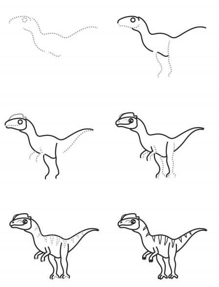 Desenhos de Dinossauros carnívoros olham para cima