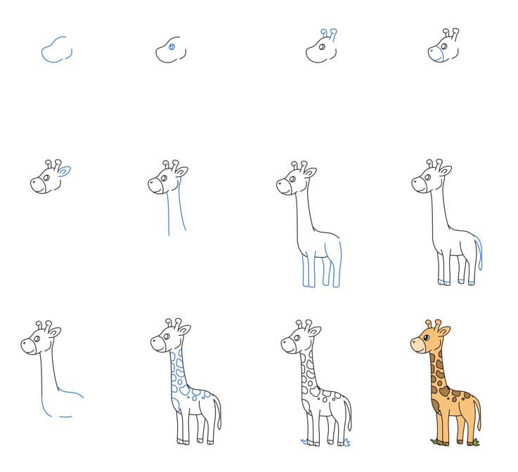 Desenhos de Girafa olha para frente