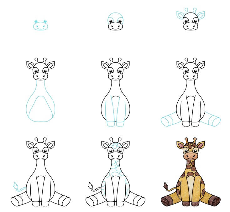 Desenhos de Girafa sentada fofa