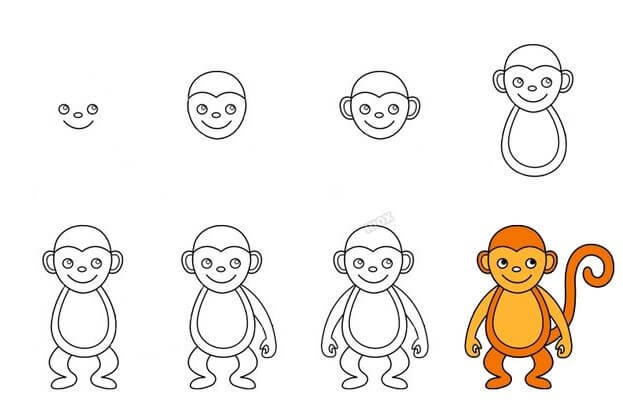 Desenhos de Macaco Feliz
