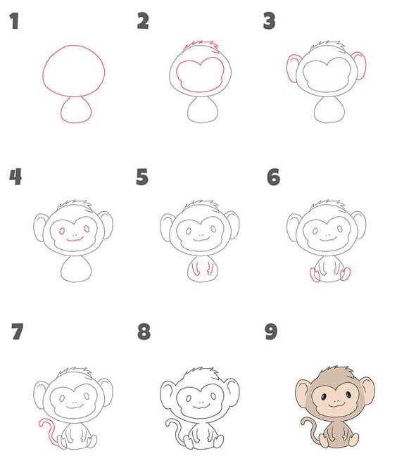 Desenhos de Macaco Kawaii