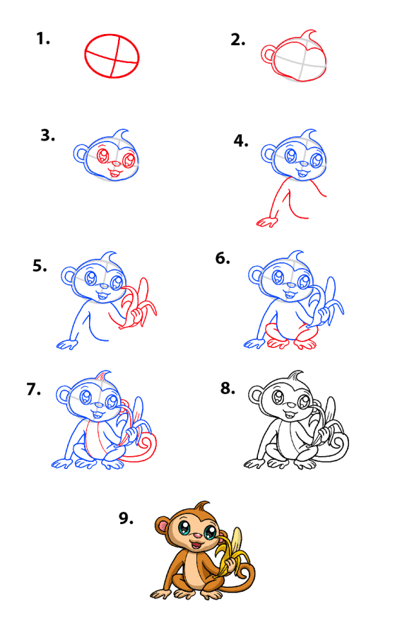 Desenhos de Macaco simples e fofo