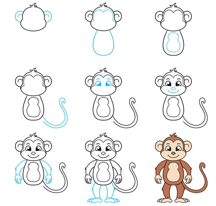 Desenhos de O macaco fica de pé