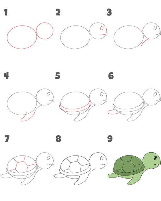 Desenhos de Pequena tartaruga nadando