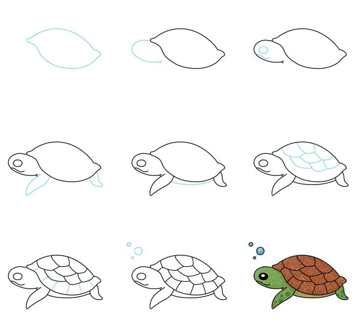Desenhos de Tartaruga fofa nadando