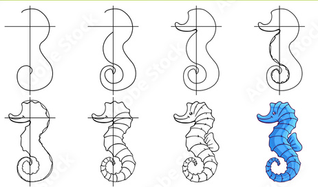 Desenhos de Cavalo-marinho azul