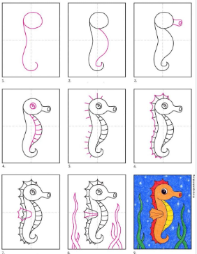 Desenhos de Imagem fofa de cavalo-marinho