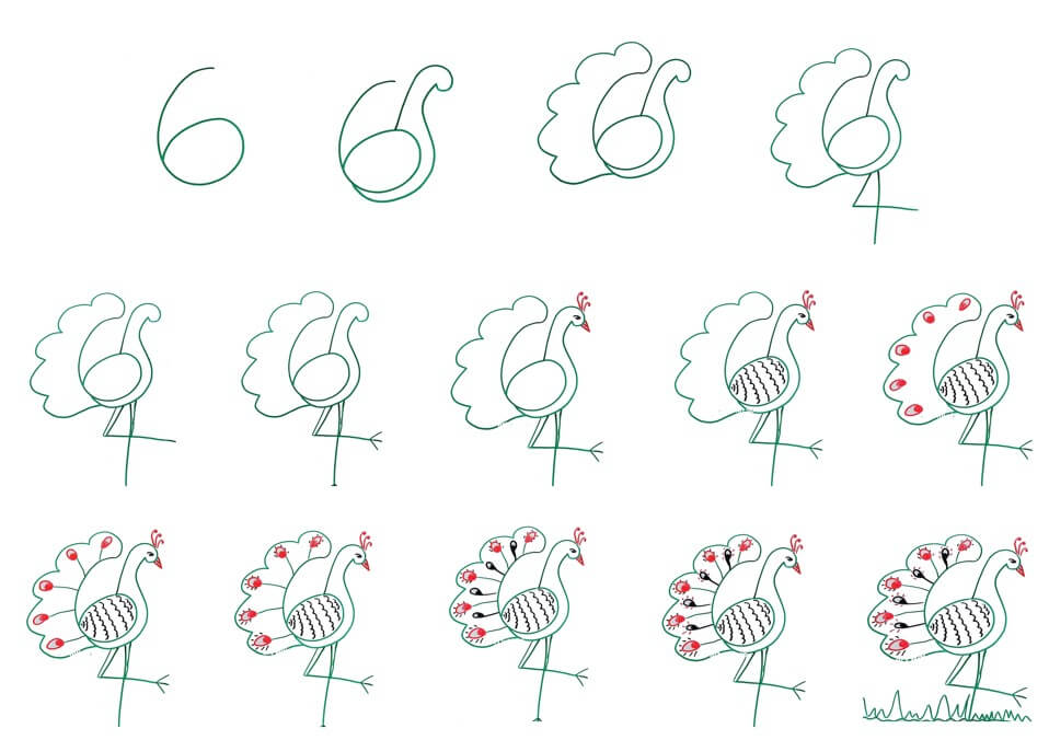 Desenhos de Pavão do número 6