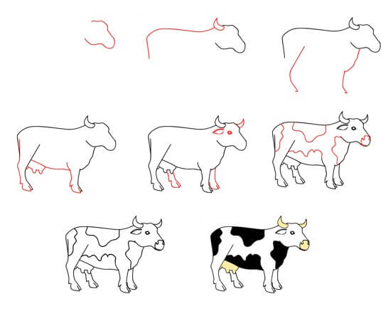 Desenhos de Vaca de chifres amarelos