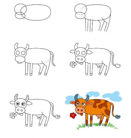 Desenhos de Vaca e flor