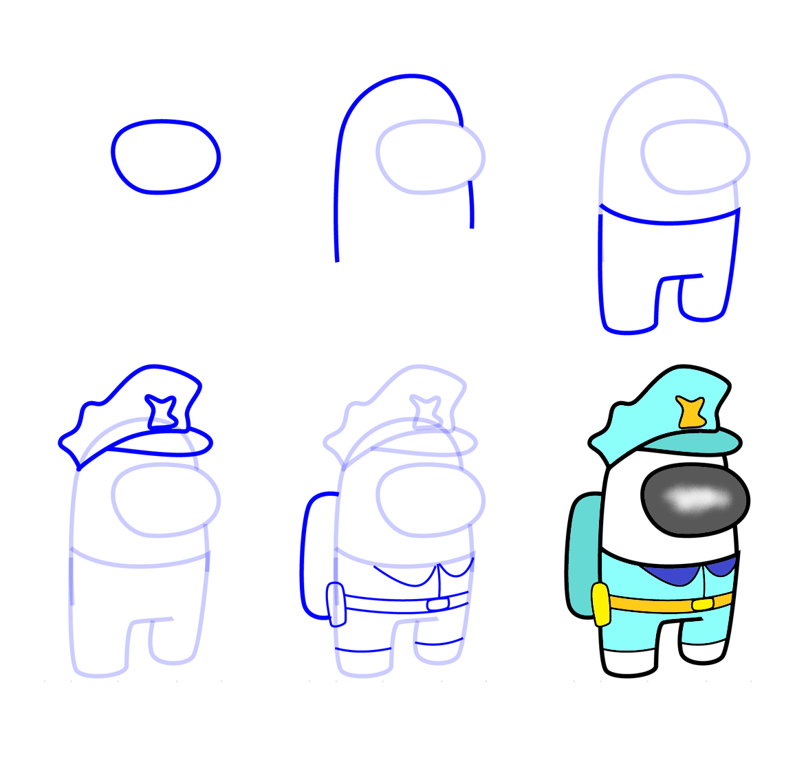Desenhos de Among Us Polícia Ciano