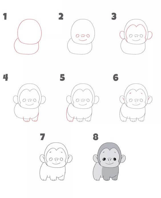 Desenhos de Gorila kawaii