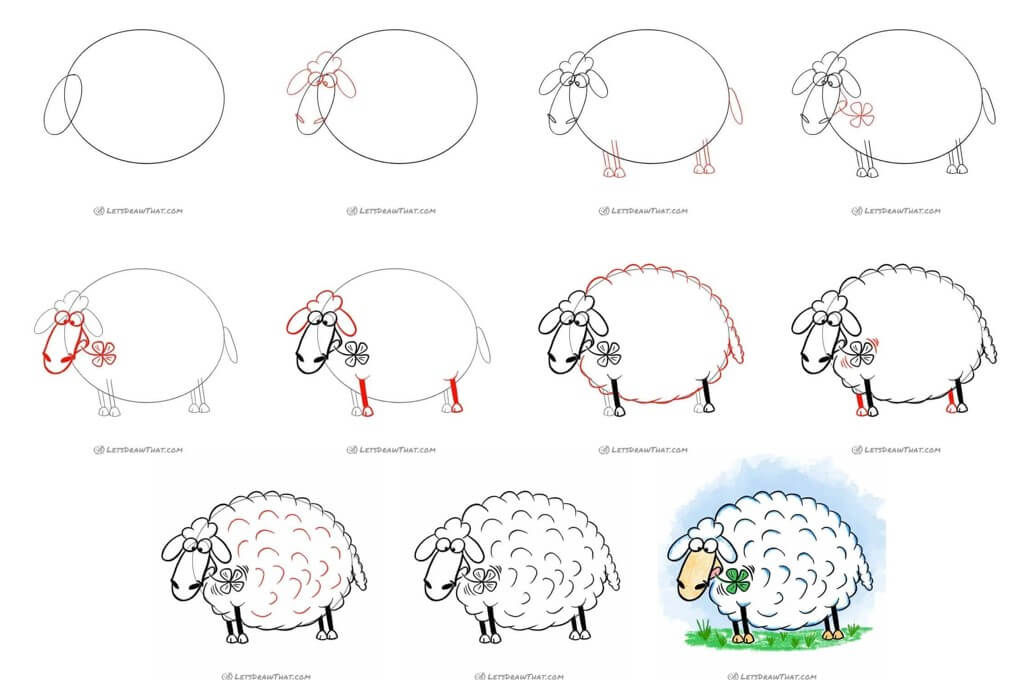 Desenhos de Ovelha e folha