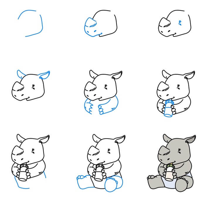 Desenhos de Rinoceronte bebendo leite