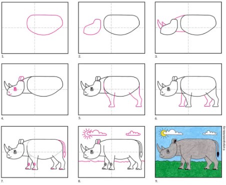 Desenhos de Rinoceronte e sol