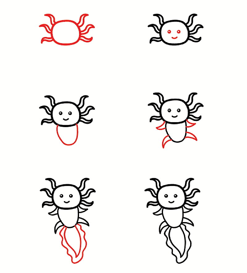 Desenhos de Um modelo de Axolotl pintado