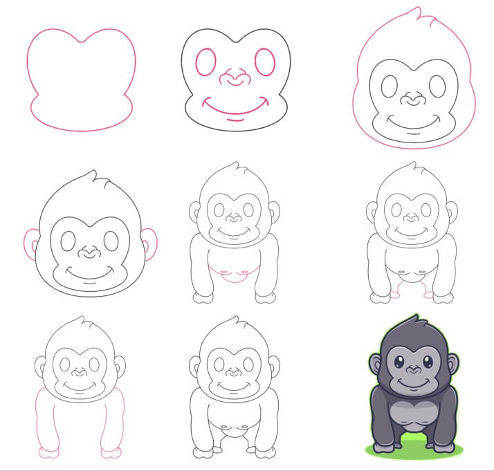 Desenhos de Vista frontal de um gorila
