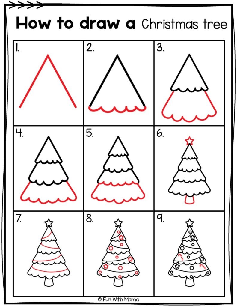 Desenhos de Uma árvore de Natal detalhada passo a passo