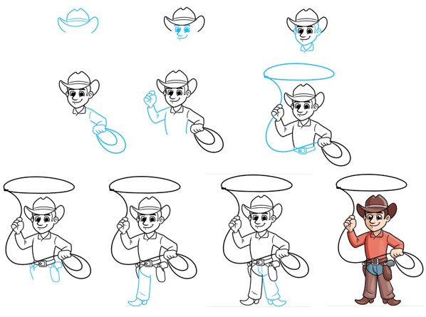 Desenhos de Cowboy feliz