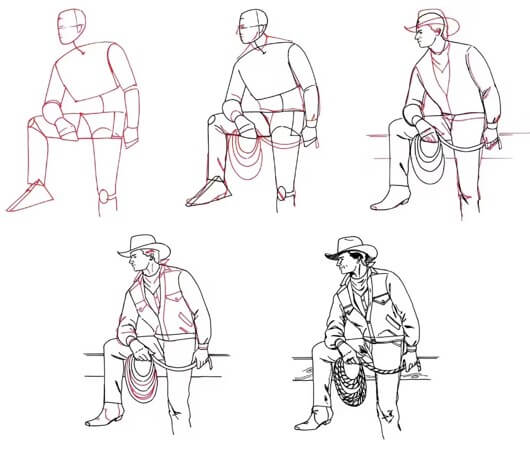 Desenhos de Cowboy sentado