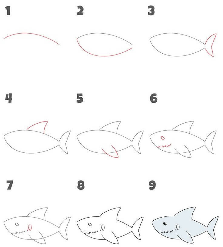 Desenhos de Imagem fofa de tubarão