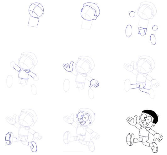 Desenhos de Nobita feliz