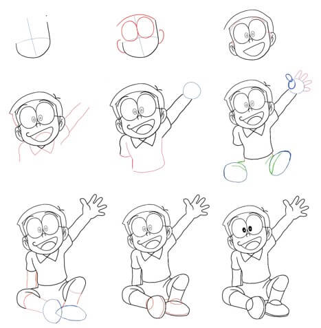 Desenhos de Nobita sorriu