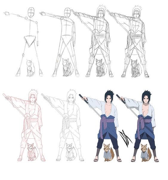 Desenhos de Sasuke sacou sua espada