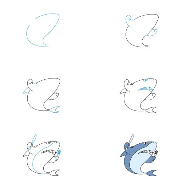 Desenhos de Tubarão com faca e garfo