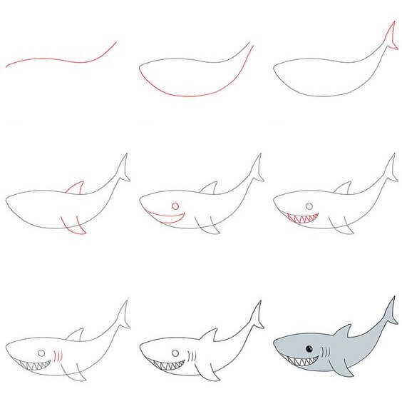 Desenhos de Tubarão muito feliz