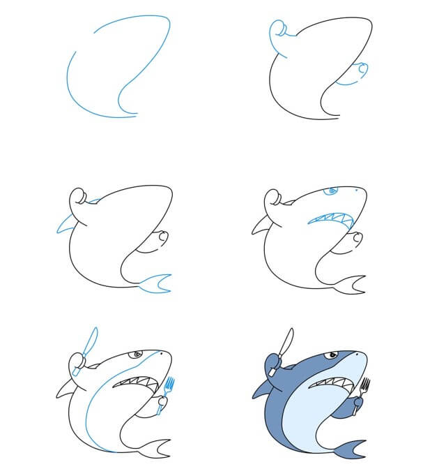 Desenhos de Tubarão vira refeição