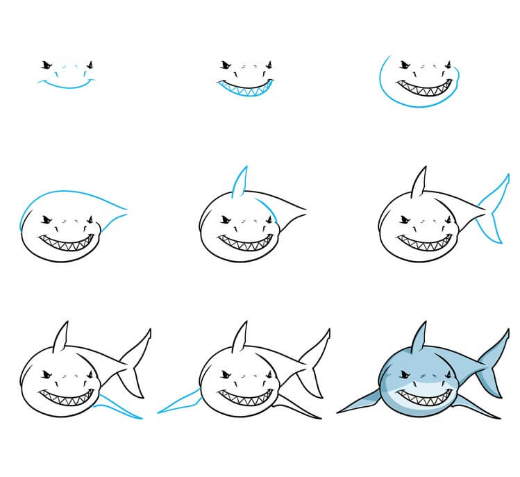 Desenhos de Visão frontal de um tubarão