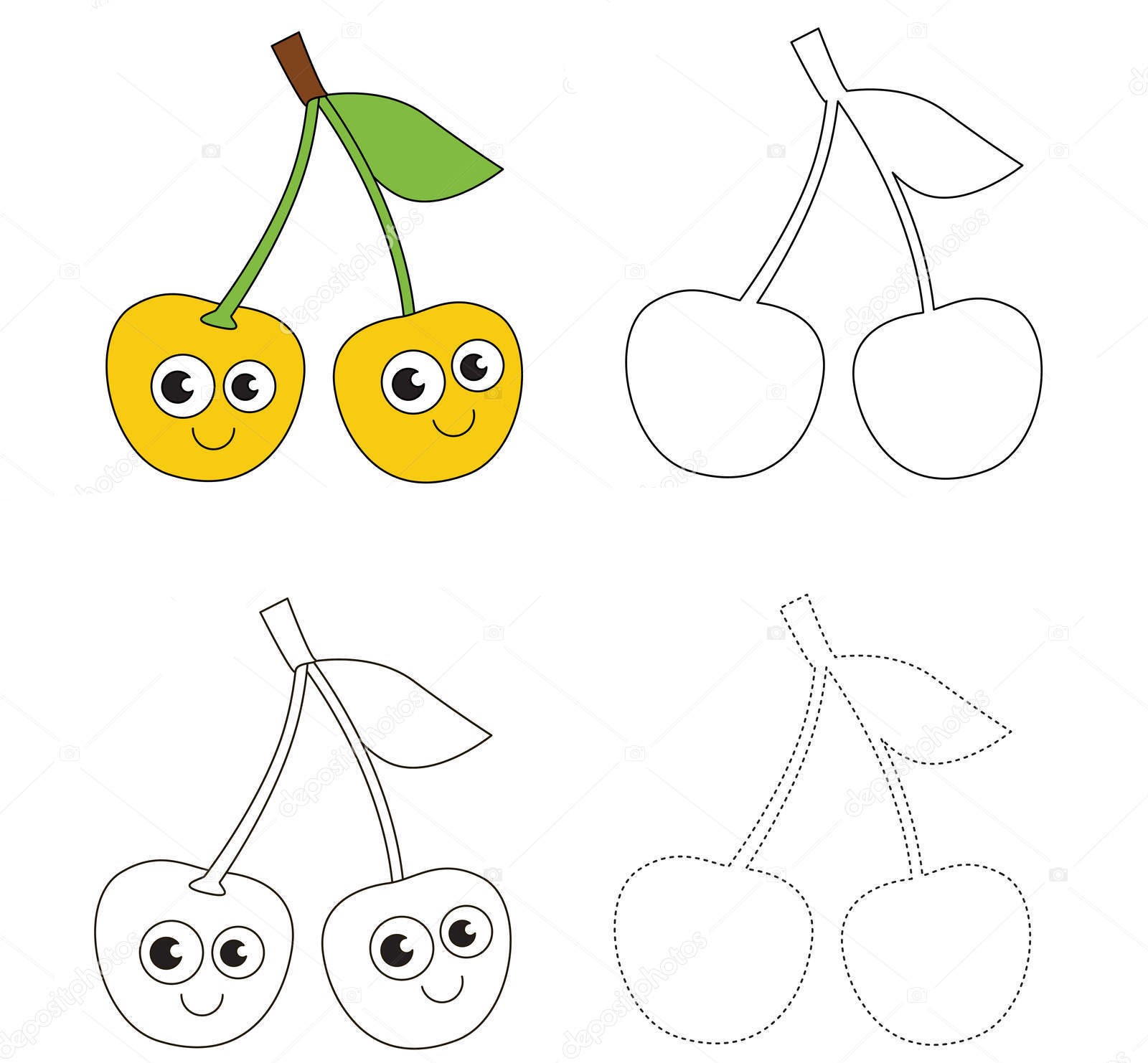 Desenhos de Cereja amarela fofa