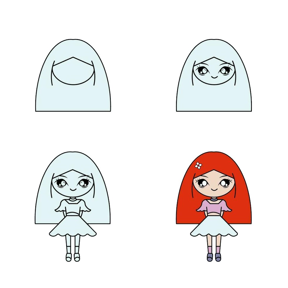 Desenhos de Garota fofa de cabelo vermelho