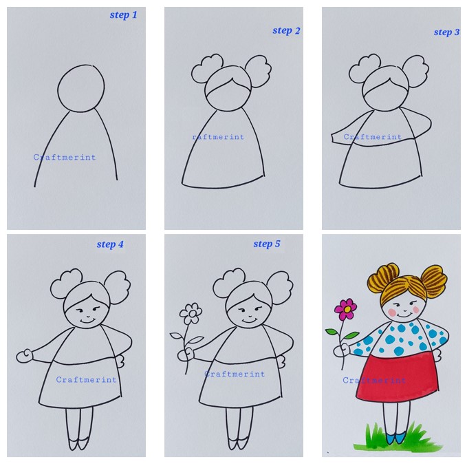 Desenhos de Garota segura flor