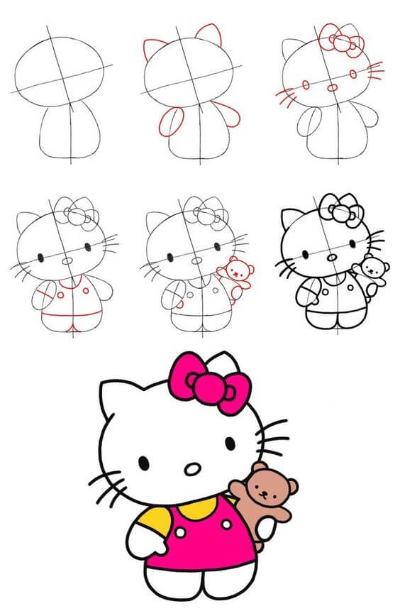 Desenhos de Hello Kitty abraça o urso