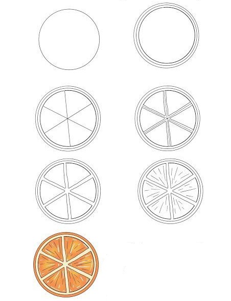 Desenhos de Laranja cortada ao meio