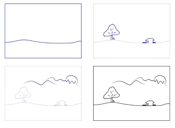 Desenhos de Pôr do sol e casa