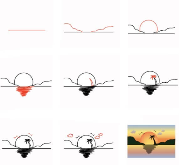 Desenhos de Pôr do sol quente