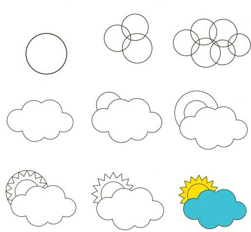 Desenhos de Sol atrás das nuvens